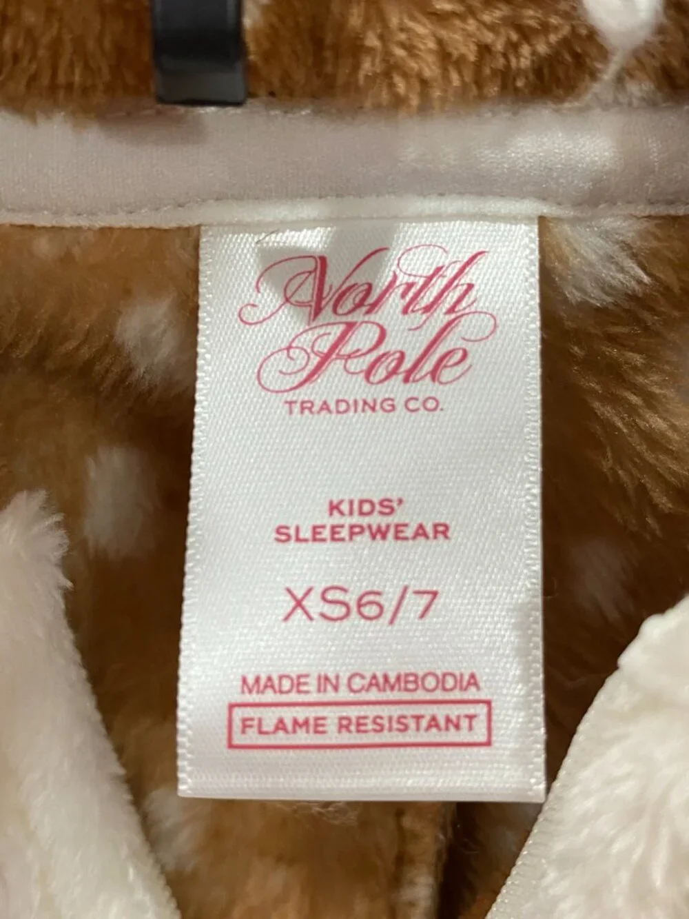 North Pole Deer Union Suit Pajamas Hooded Kids 6/7 XS Brown Plush Fleece